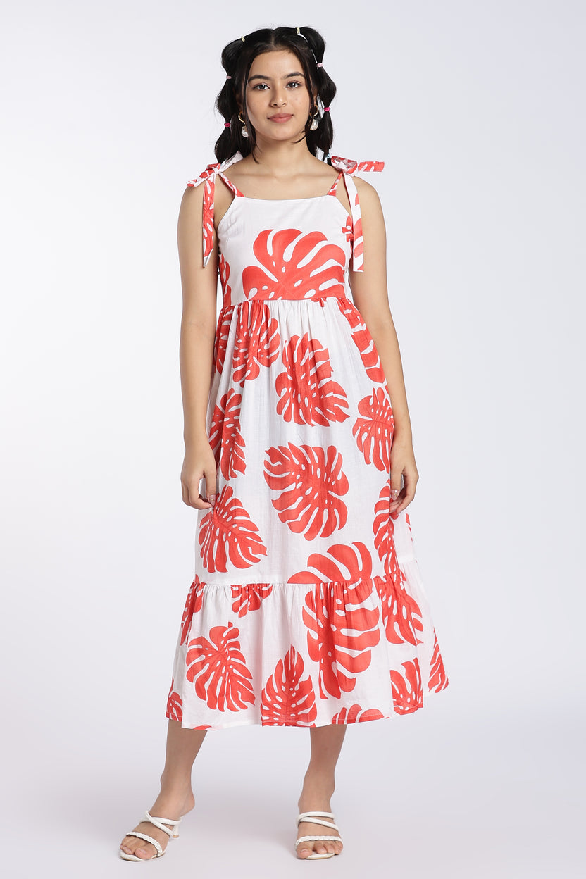 Orange Tied Up Fit Dress for Women - Image 2