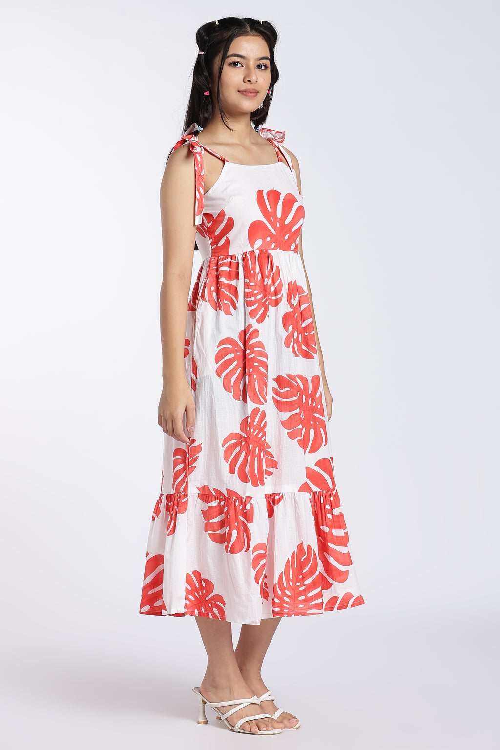 Orange Tied Up Fit Dress for Women - Image 4