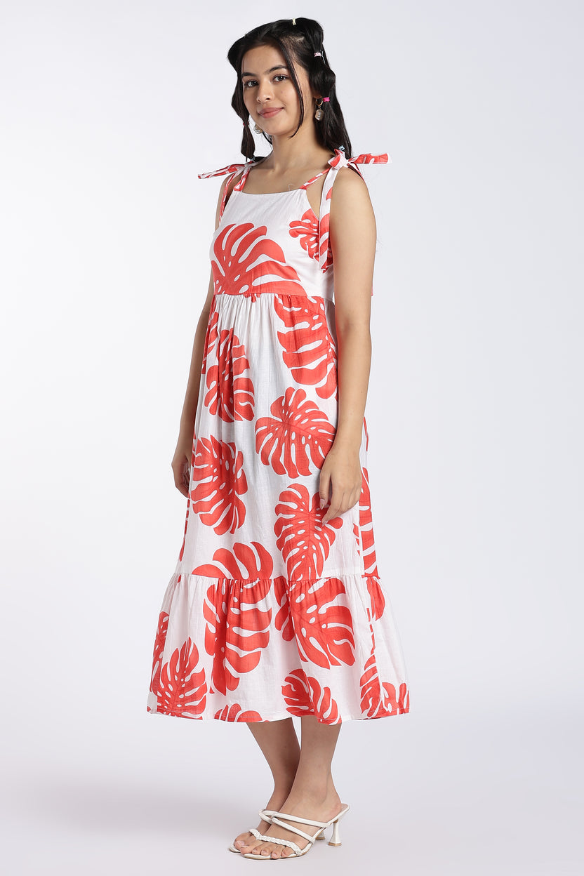 Orange Tied Up Fit Dress for Women - Image 6