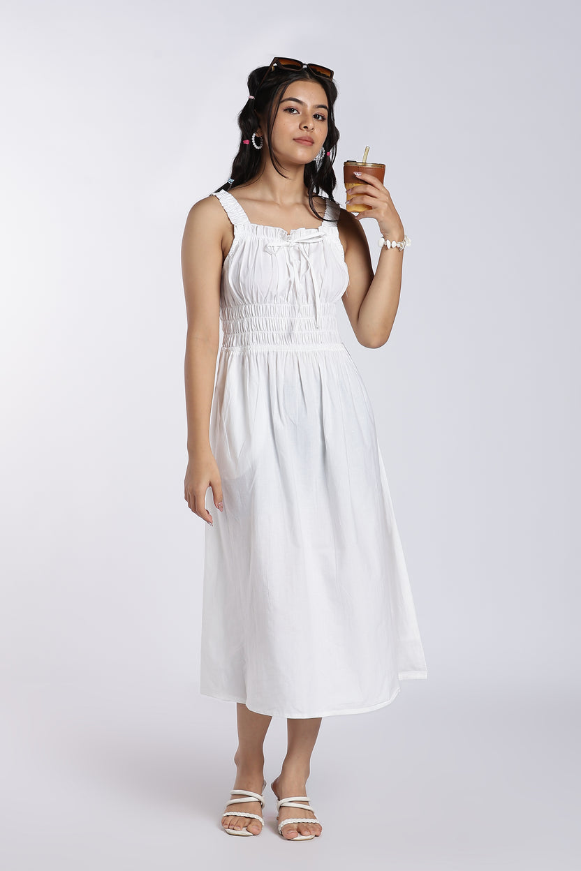 White Tied Up Fit Dress for Women - Image 1