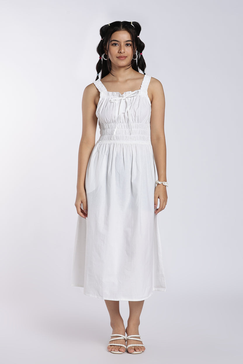 White Tied Up Fit Dress for Women - Image 2