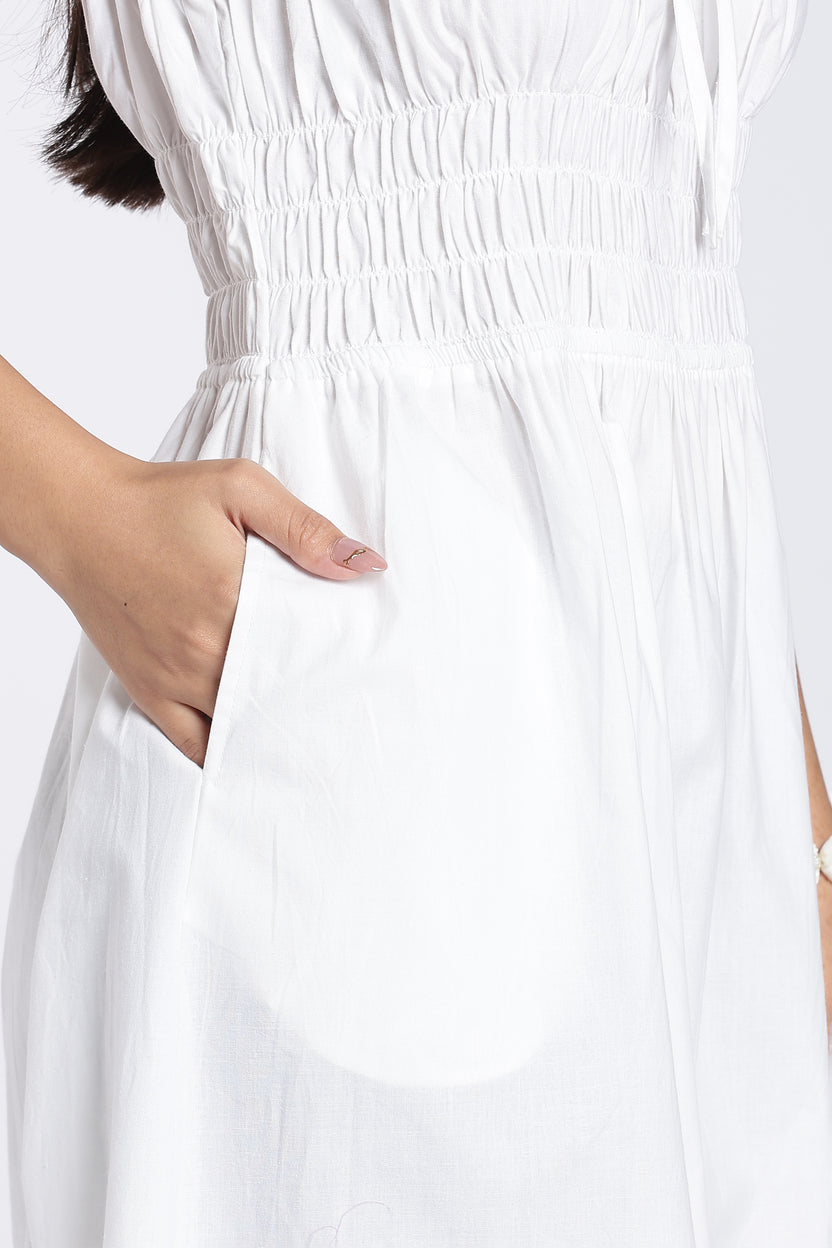 White Tied Up Fit Dress for Women - Image 3
