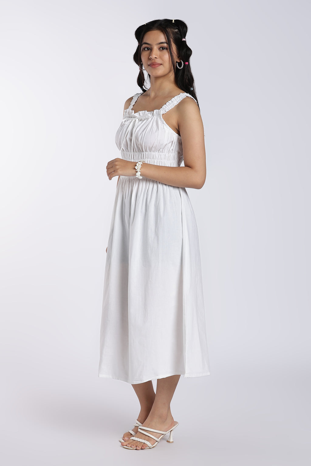White Tied Up Fit Dress for Women - Image 4