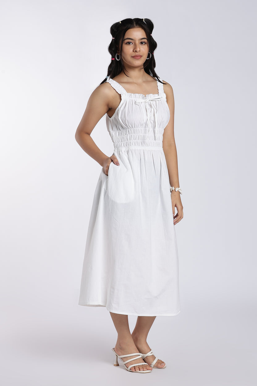 White Tied Up Fit Dress for Women - Image 6