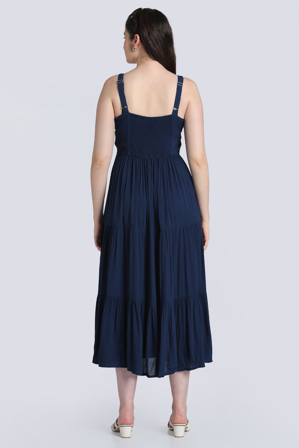 Navy Embroidered Flare Dress for Women - Image 5