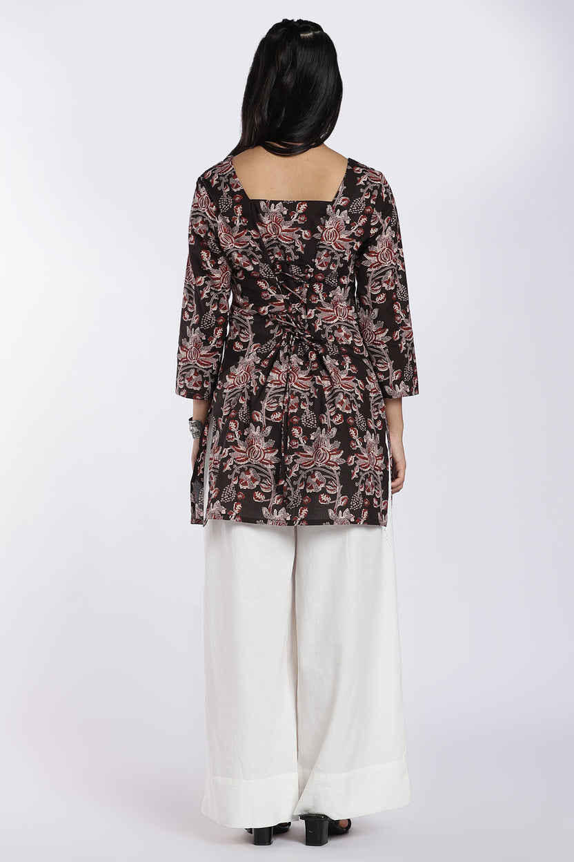 Black Floral Printed Flared Tunic for Women - Image 5