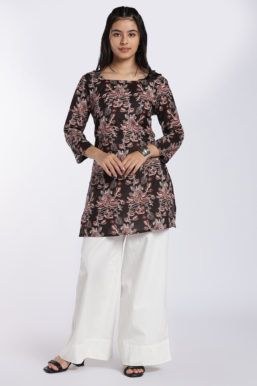 Black Floral Printed Flared Tunic for Women - Image 6