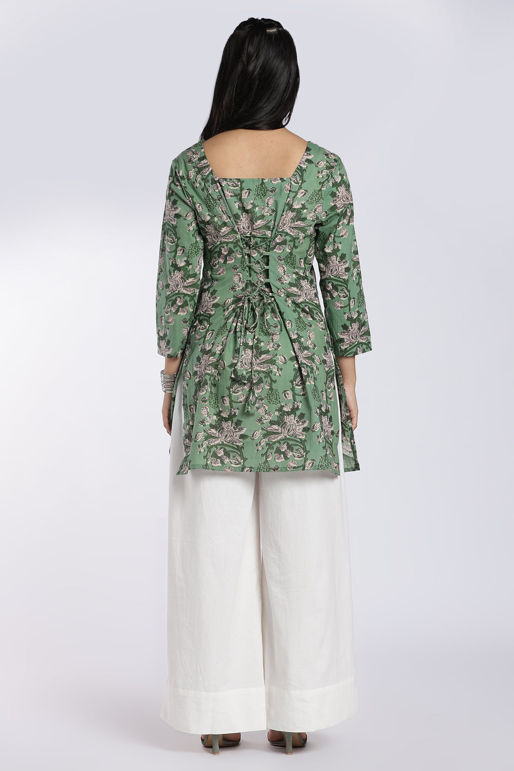 Green Floral Printed Flared Tunic for Women - Image 5