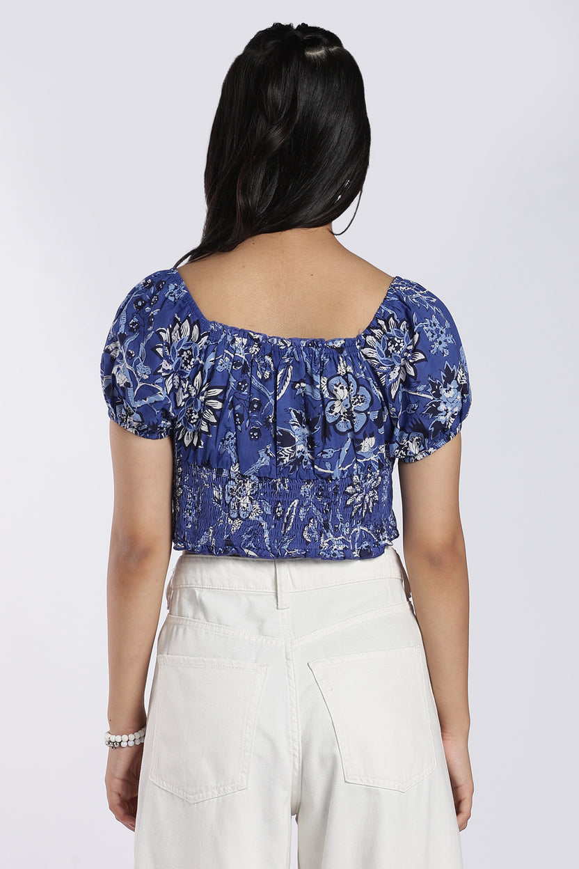 Blue Floral Printed Crop Top for Women - Image 5