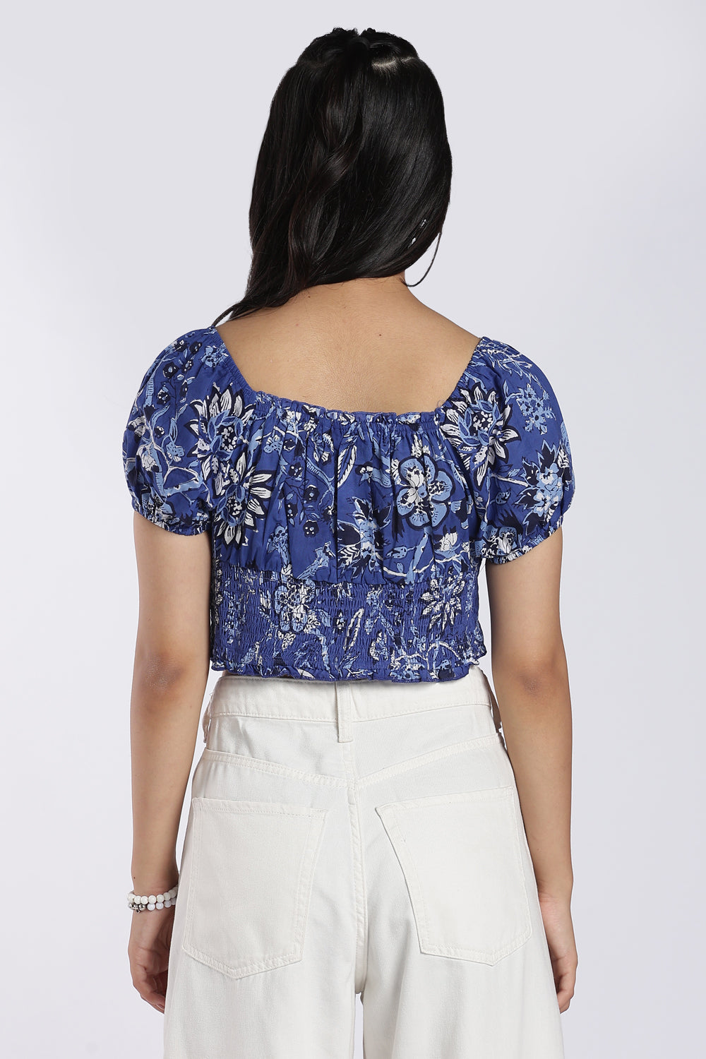 Blue Floral Printed Crop Top for Women - Image 5