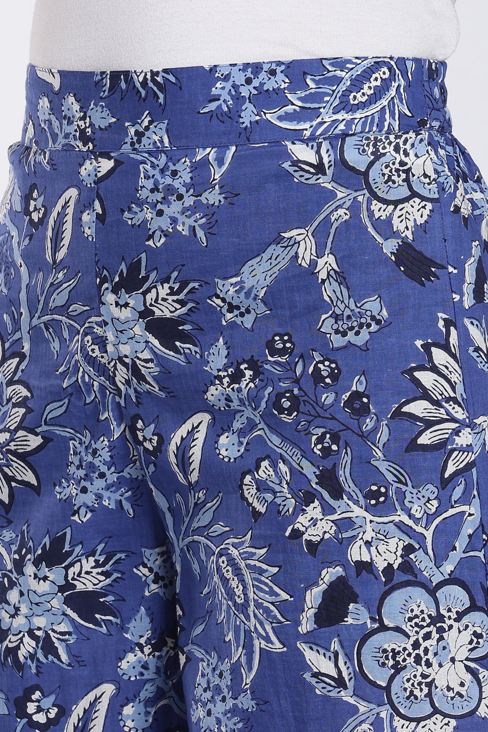 Blue Floral Printed Wide-Leg Palazzo for Women - Image 3