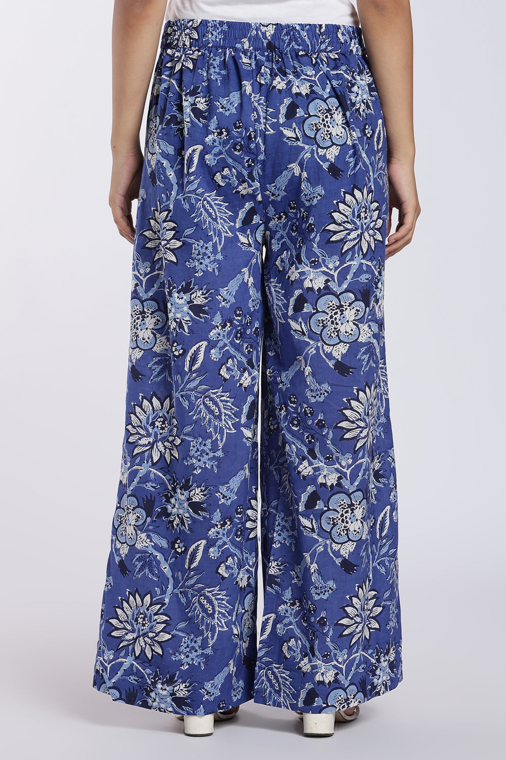 Blue Floral Printed Wide-Leg Palazzo for Women - Image 5