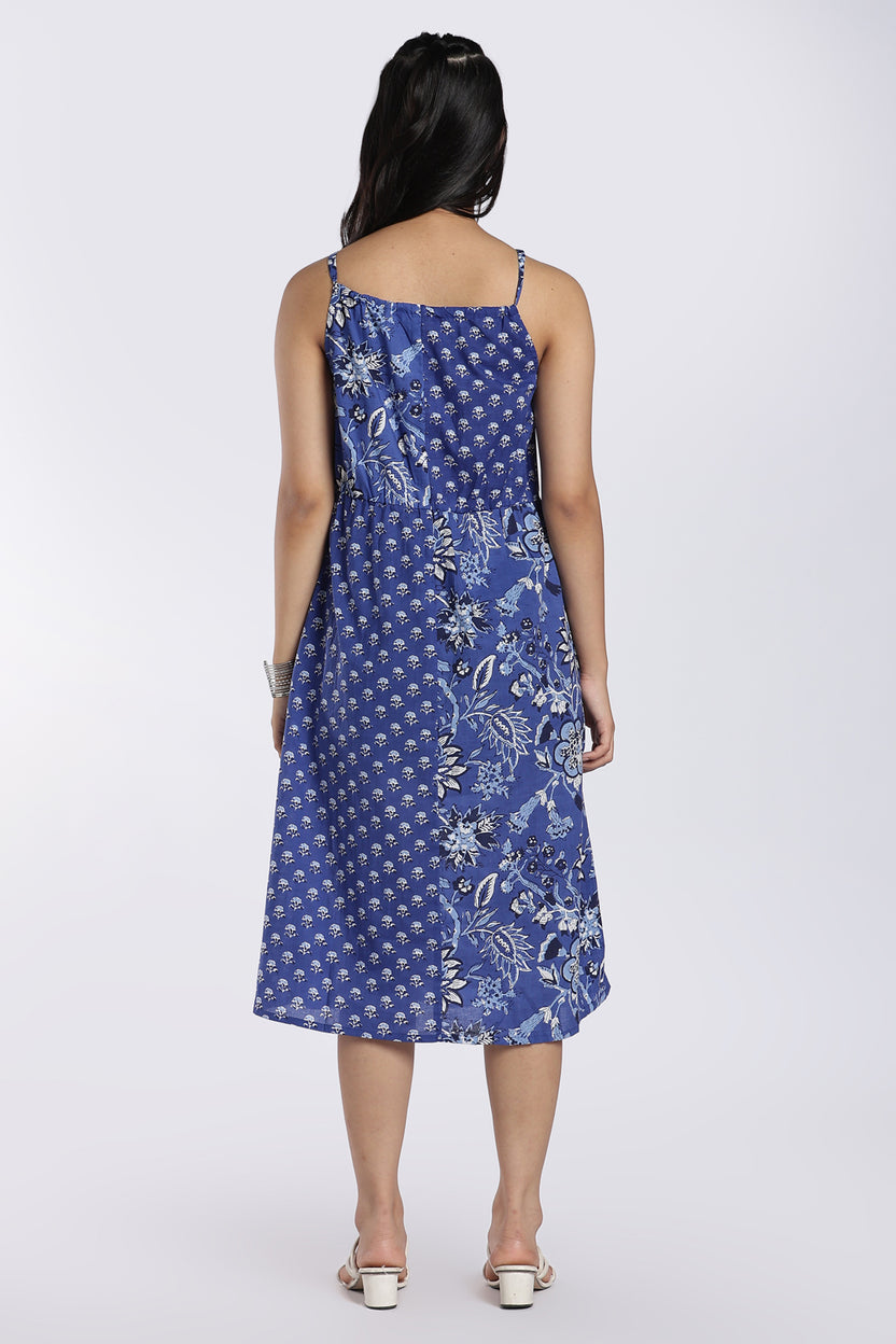 Blue Floral & Geometric Printed Midi Dress for Women - Image 5
