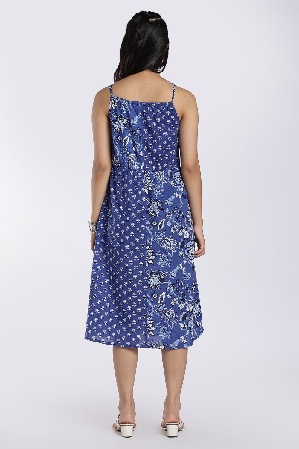 Blue Floral & Geometric Printed Midi Dress for Women - Image 5