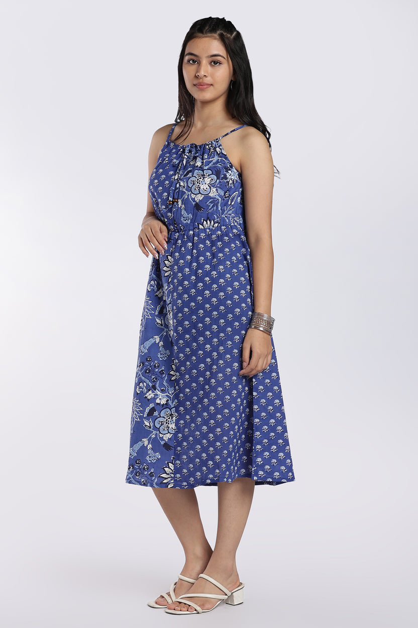 Blue Floral & Geometric Printed Midi Dress for Women - Image 6