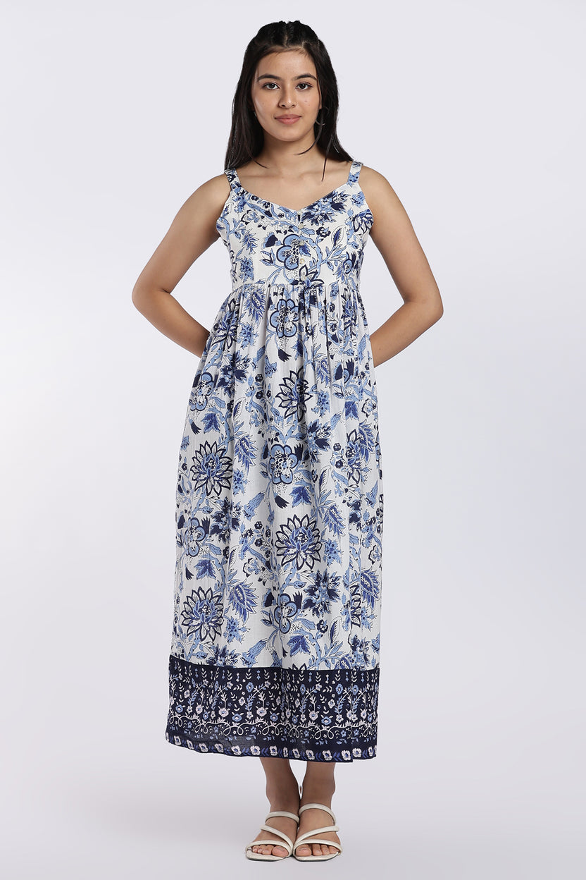 Blue Floral Printed Maxi Dress for Women - Image 2