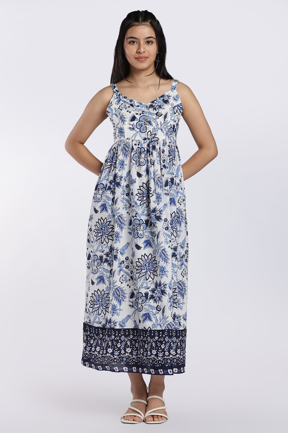 Blue Floral Printed Maxi Dress for Women - Image 2