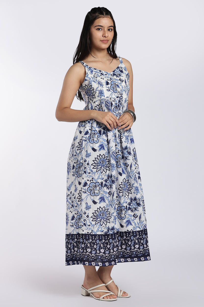 Blue Floral Printed Maxi Dress for Women - Image 4