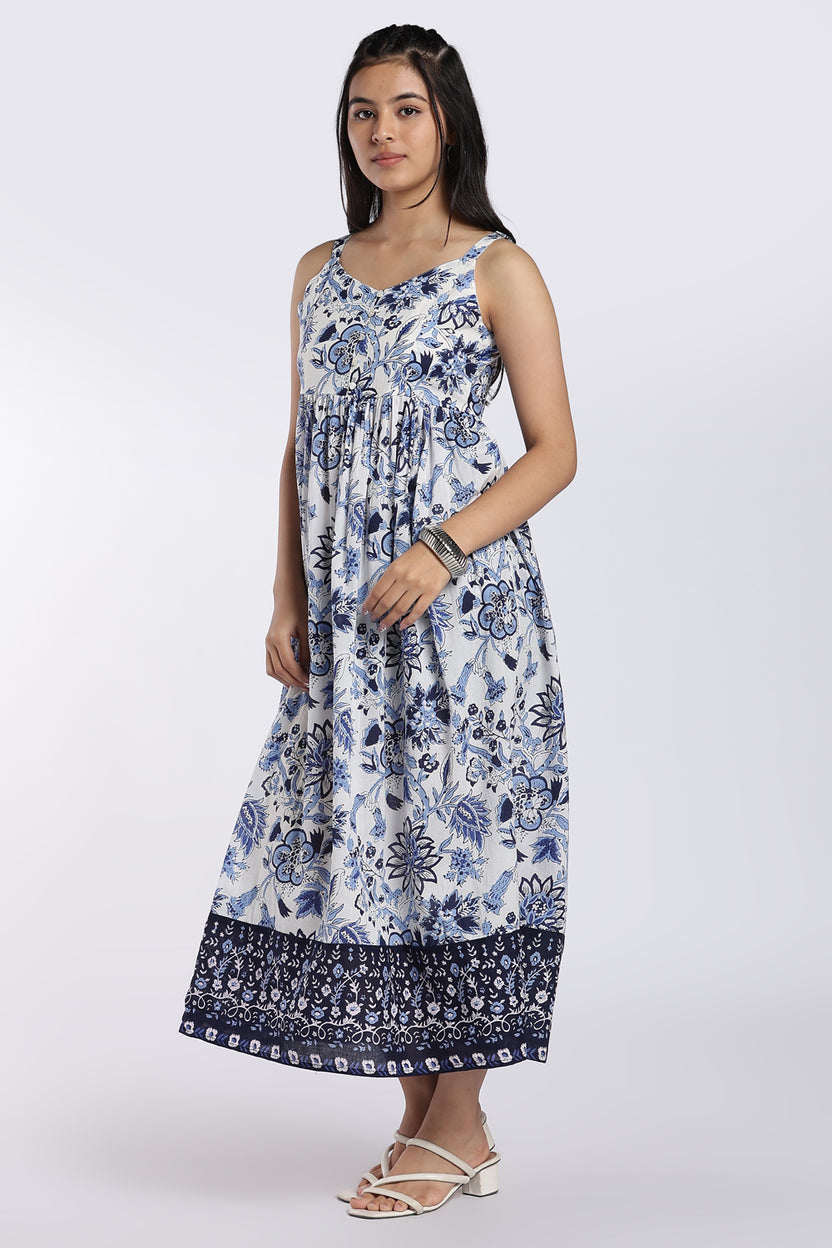 Blue Floral Printed Maxi Dress for Women - Image 6