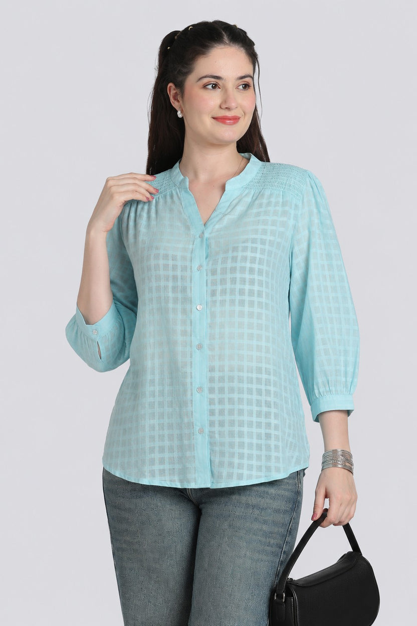 Blue Breathable Cotton Tunic for Women - Image 1