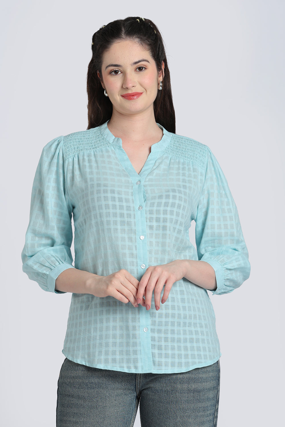 Blue Breathable Cotton Tunic for Women - Image 2
