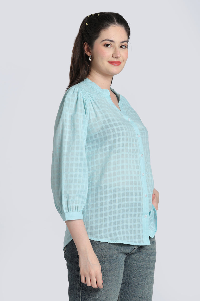 Blue Breathable Cotton Tunic for Women - Image 4