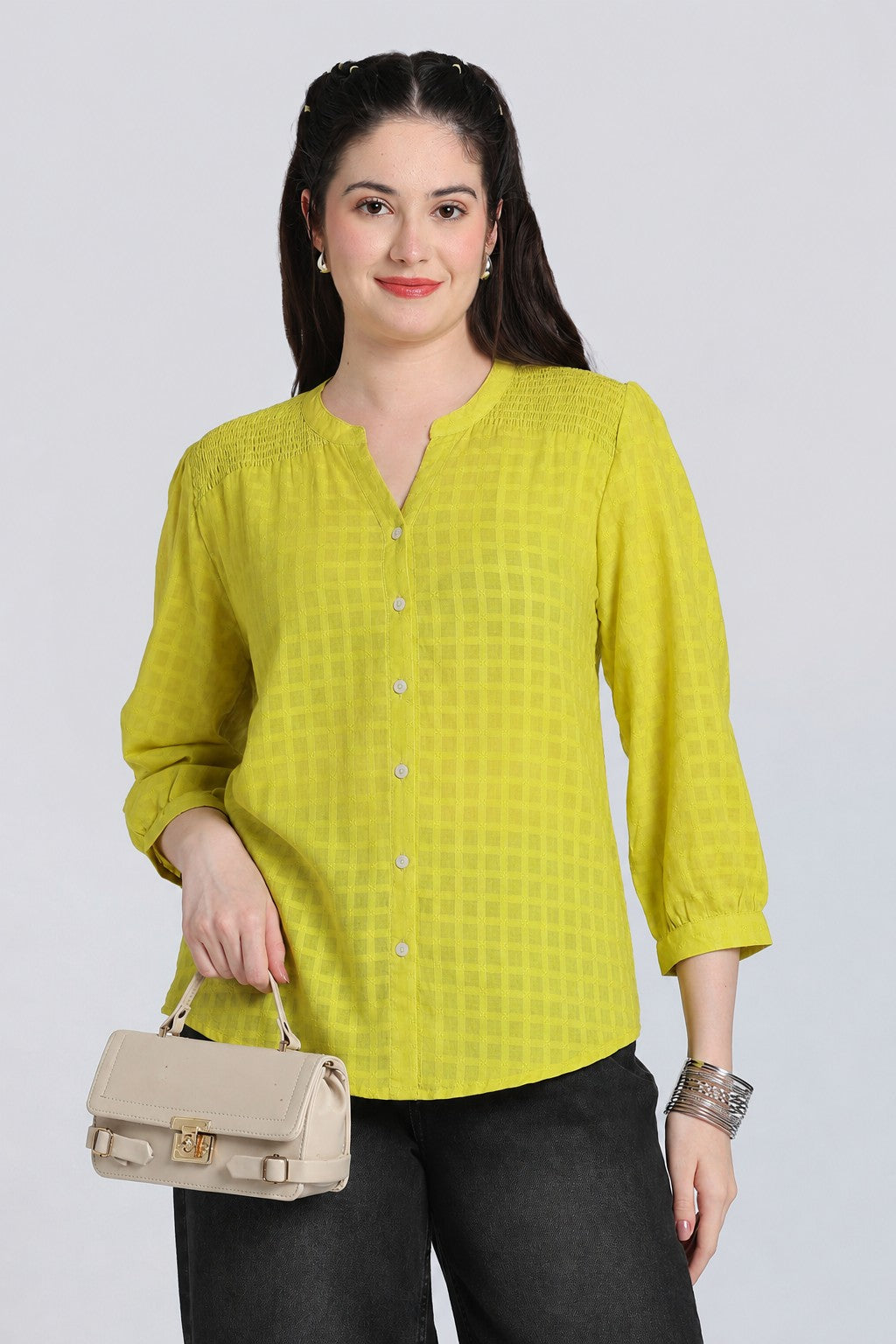 Lime Bishop Sleeves Regular Fit Top for Women - Image 1