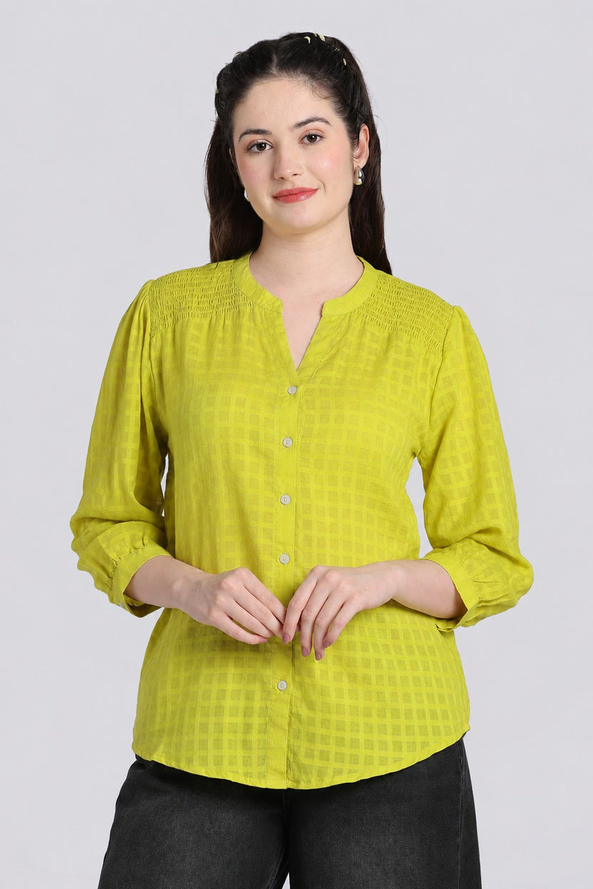 Lime Bishop Sleeves Regular Fit Top for Women - Image 2