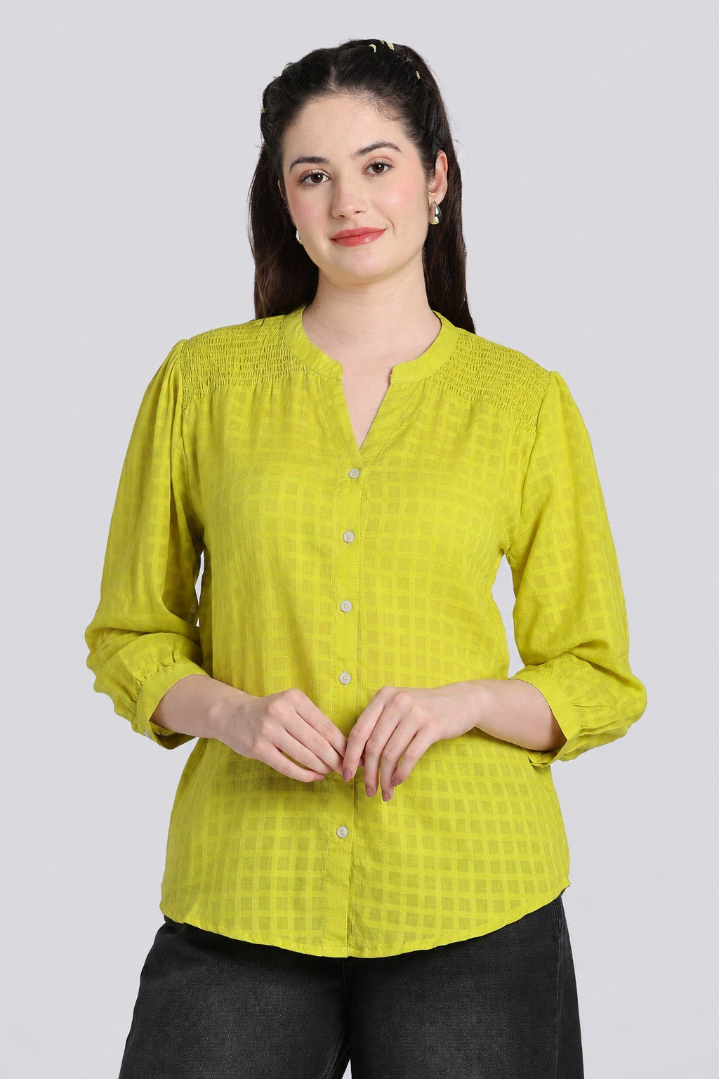 Lime Bishop Sleeves Regular Fit Top for Women - Image 2