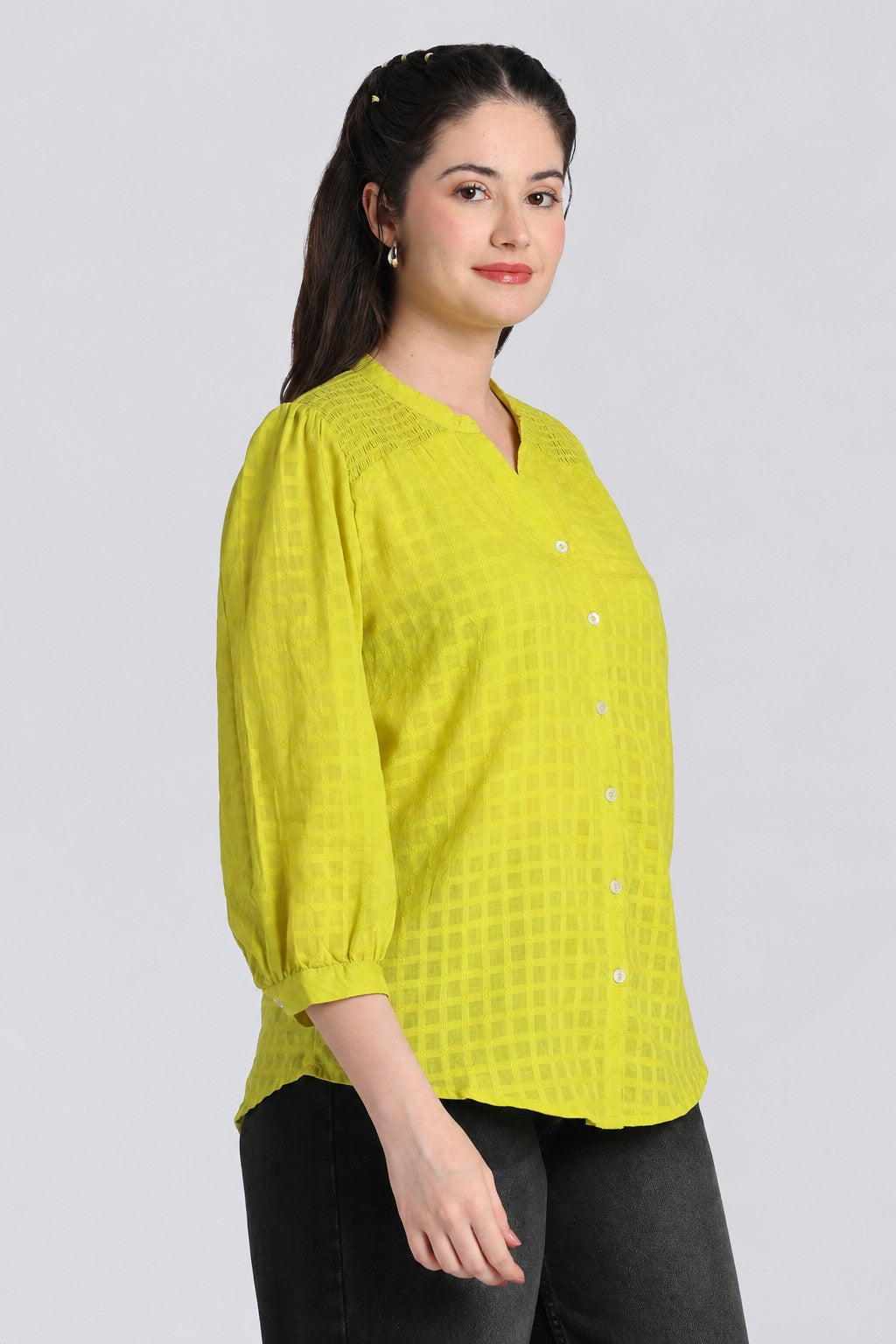 Lime Bishop Sleeves Regular Fit Top for Women - Image 4