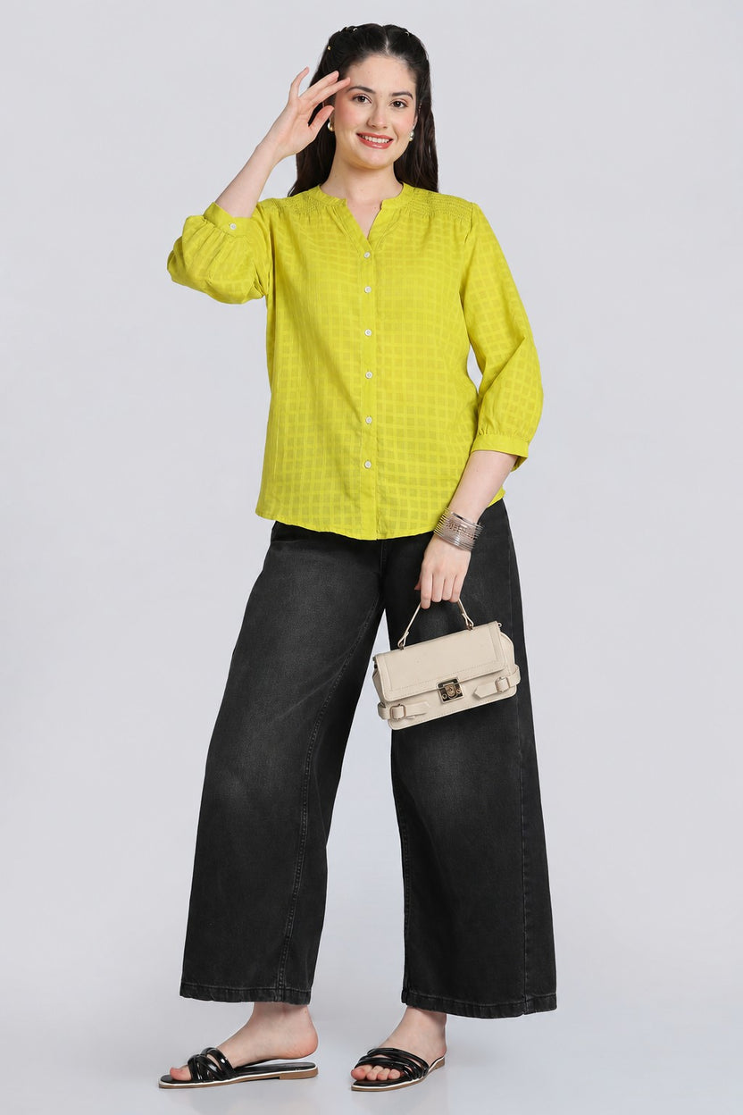 Lime Bishop Sleeves Regular Fit Top for Women - Image 6