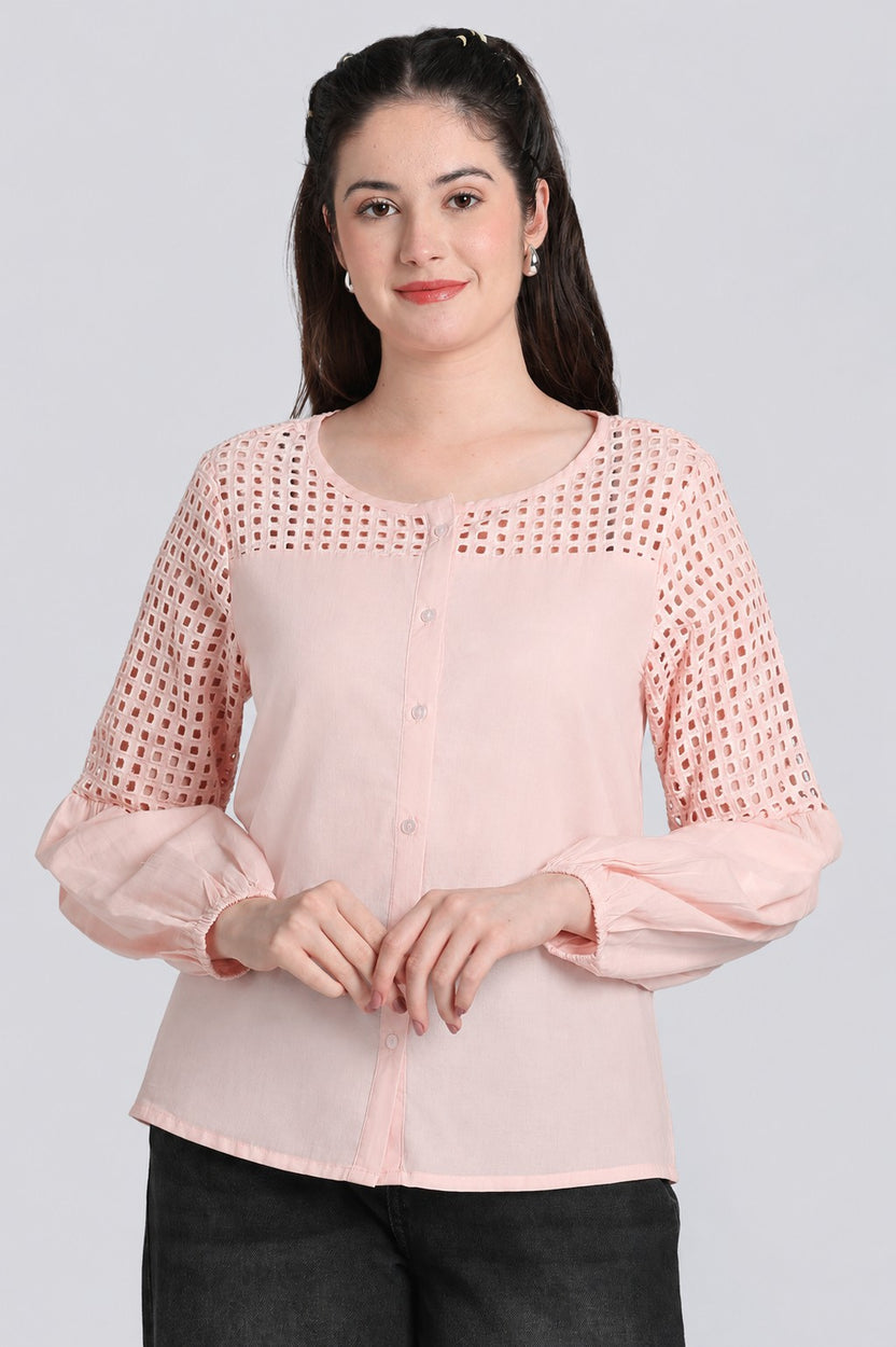 Peach Bishop Sleeves Regular Fit Top for Women - Image 2
