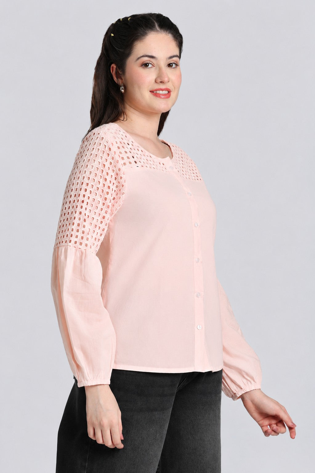 Peach Bishop Sleeves Regular Fit Top for Women - Image 4