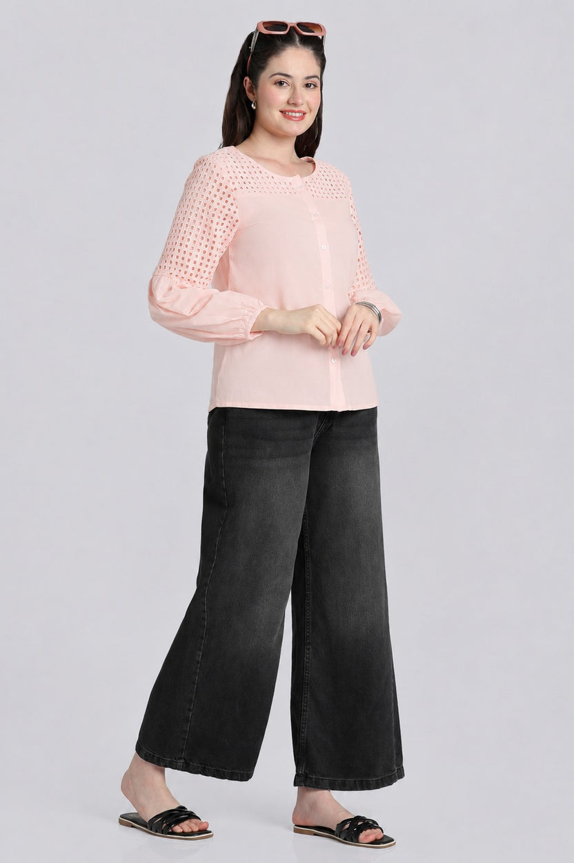 Peach Bishop Sleeves Regular Fit Top for Women - Image 6