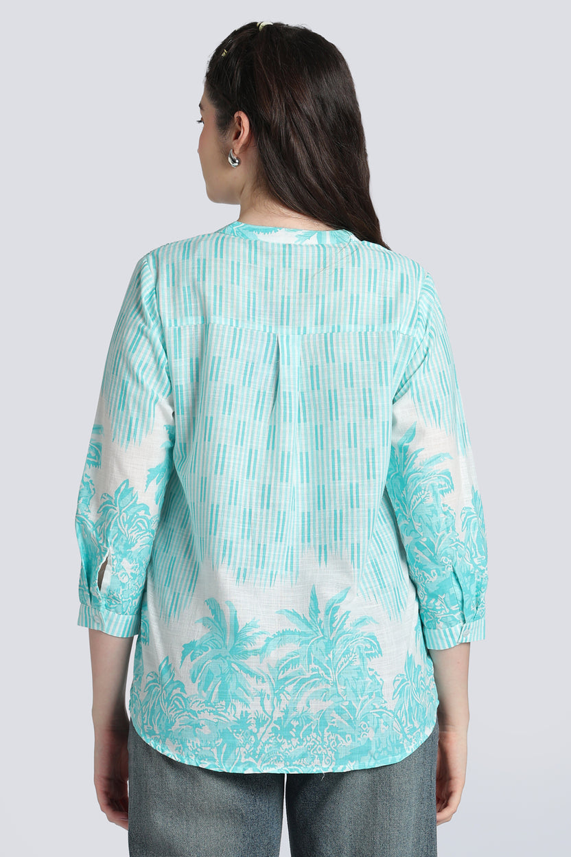 Blue Botanical Print Cotton Tunic for Women - Image 5