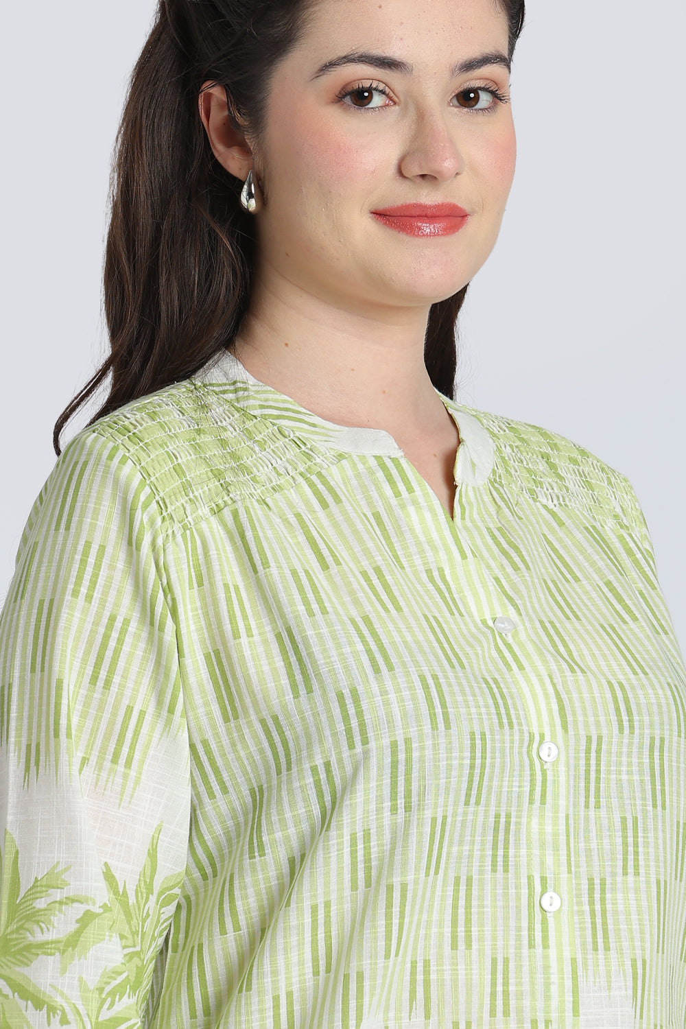 Lime Botanical Print Regular Fit Top for Women - Image 7