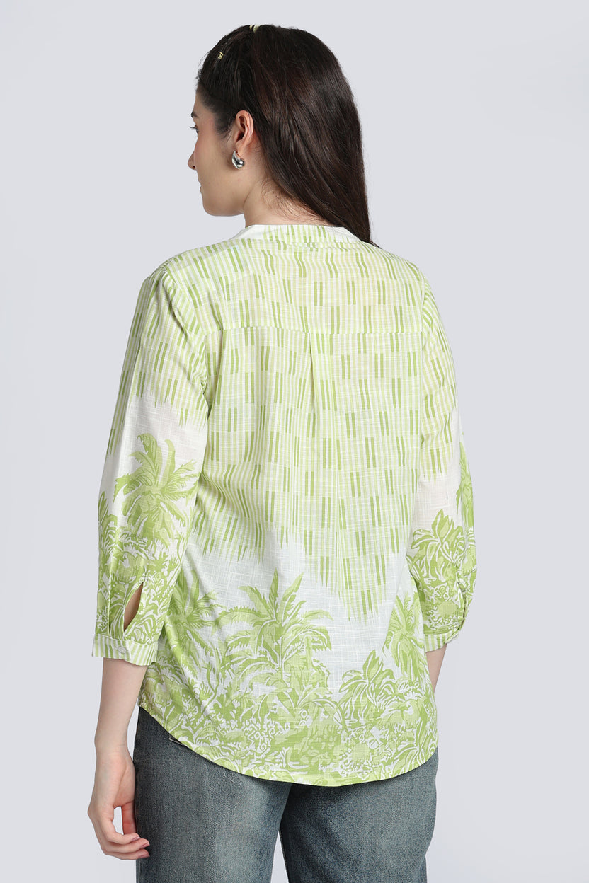 Lime Botanical Print Regular Fit Top for Women - Image 5