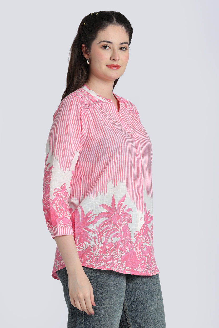 Pink Botanical Print Cotton Tunic for Women - Image 4