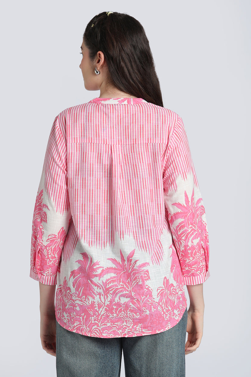 Pink Botanical Print Cotton Tunic for Women - Image 5