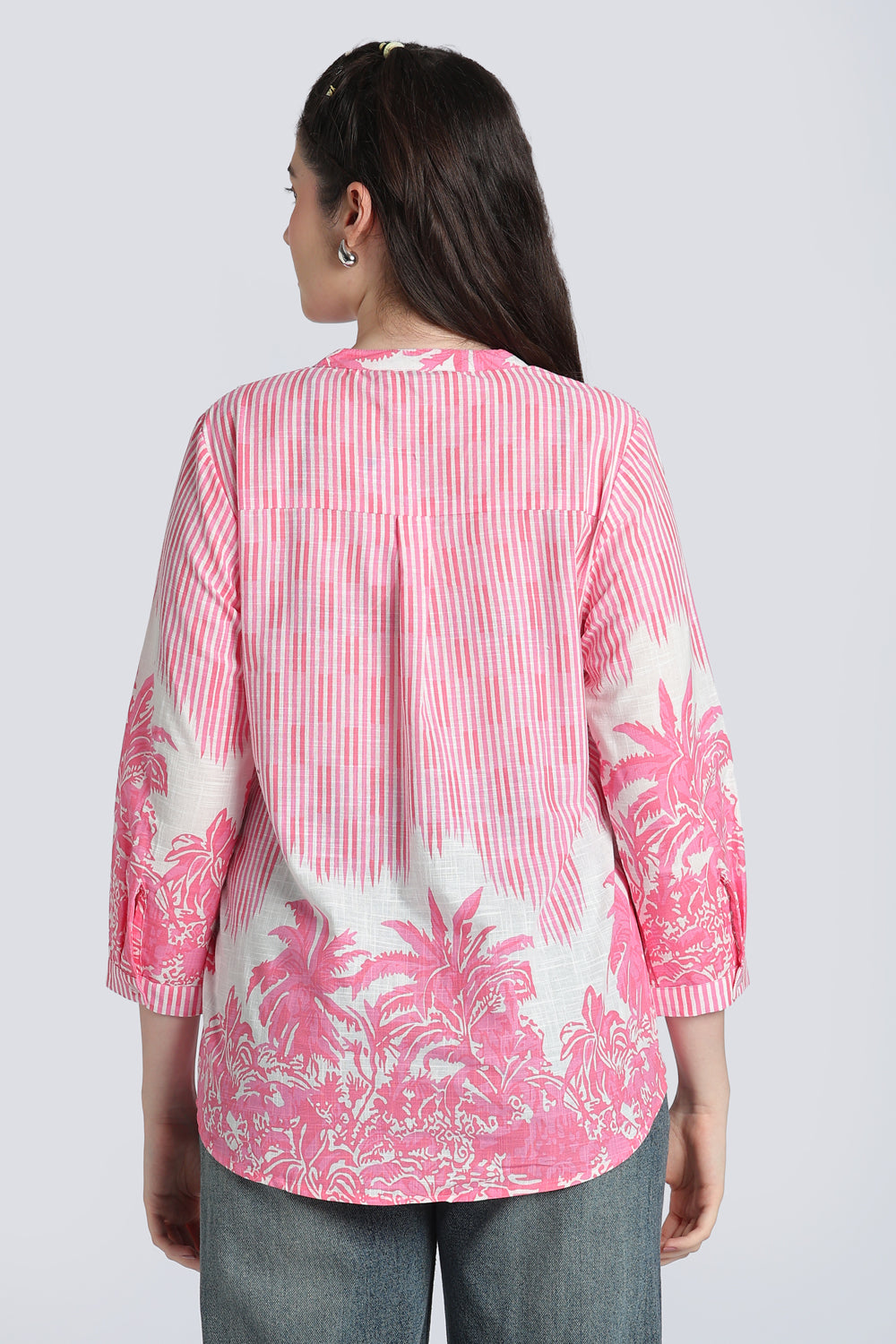 Pink Botanical Print Cotton Tunic for Women - Image 5