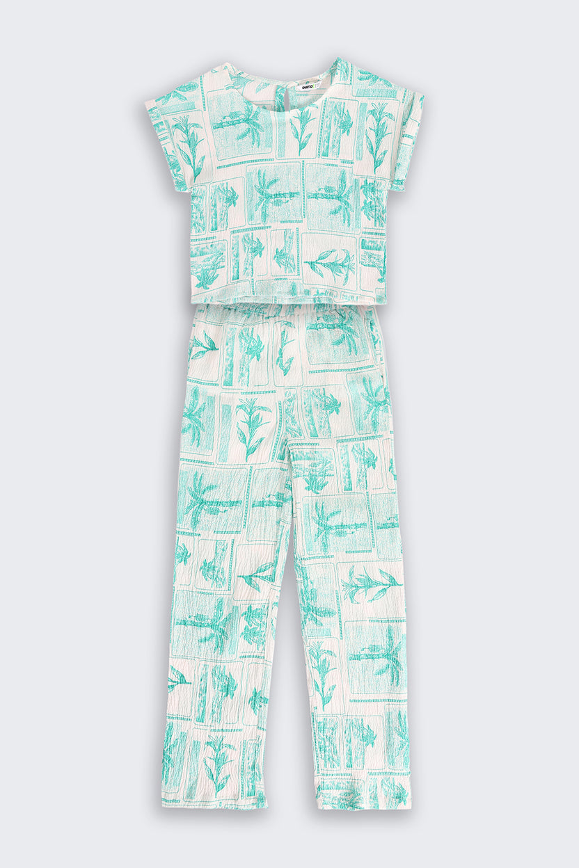Green Tropical Theme Regular Fit Co-ord Set for Tweens Girls - Image 2