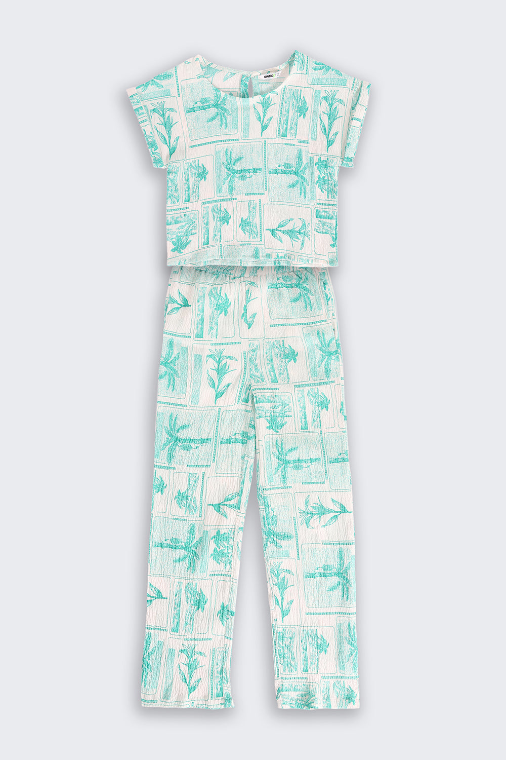 Green Tropical Theme Regular Fit Co-ord Set for Tweens Girls - Image 2