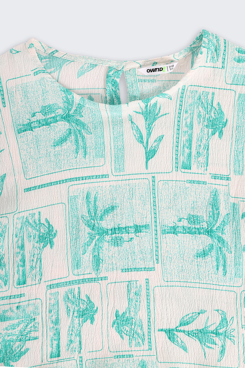 Green Tropical Theme Regular Fit Co-ord Set for Tweens Girls - Image 6