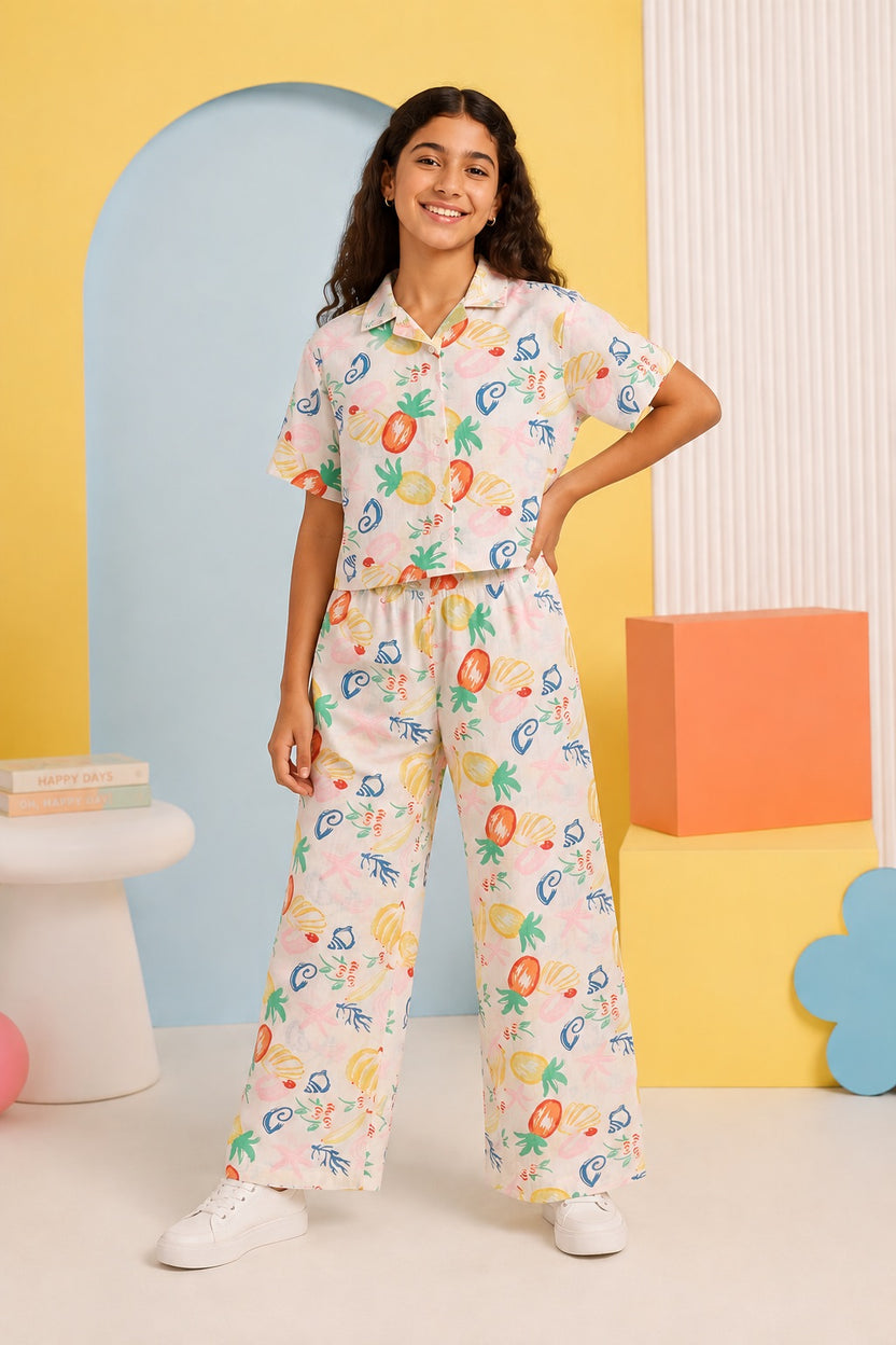 Multi-coloured Fruits Printed Regular Fit Pant for Tweens Girls - Image 4