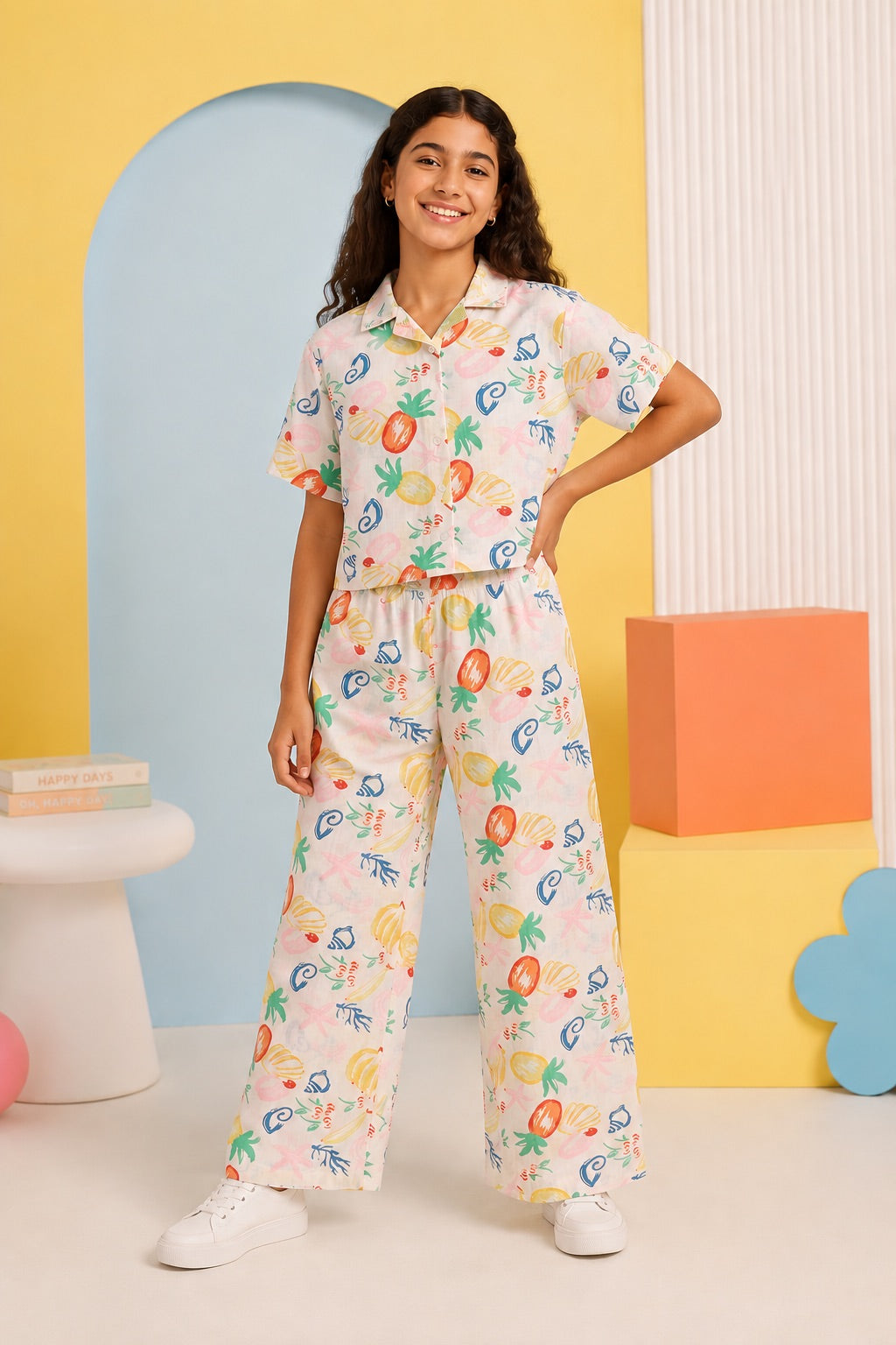 Multi-coloured Fruits Printed Regular Fit Pant for Tweens Girls - Image 4