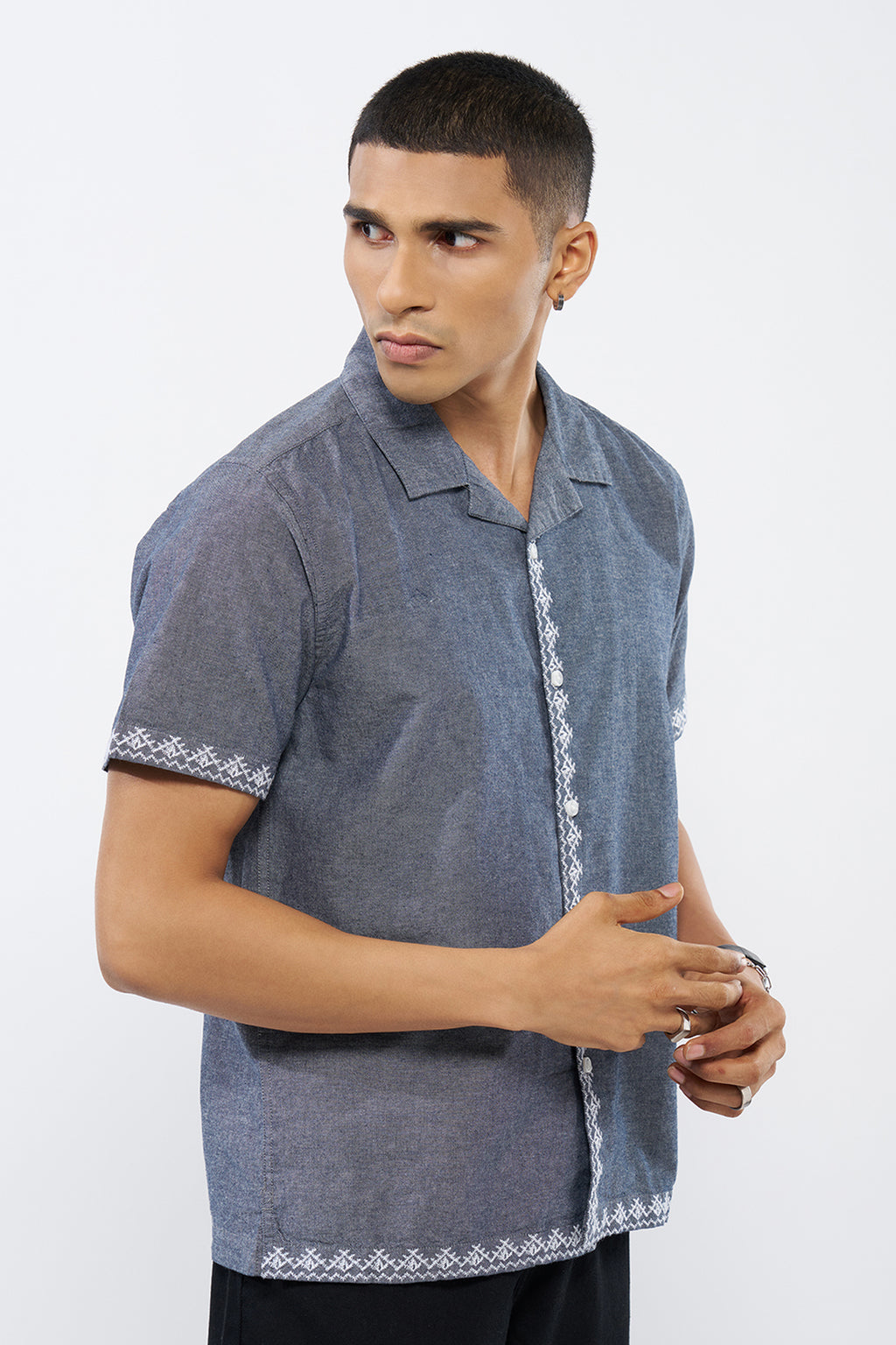 Blue Embroidered Regular Fit Shirt for Men - Image 4