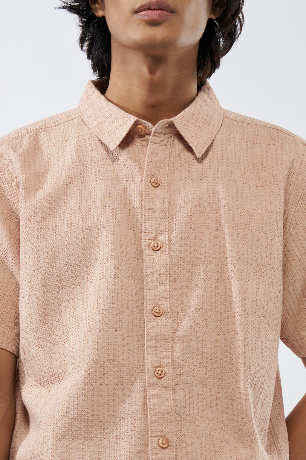 Peach Textured Cotton Shirt for Men - Image 7