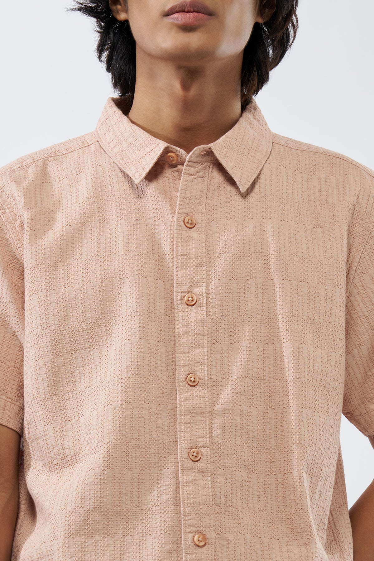 Peach Textured Cotton Shirt for Men - Image 3