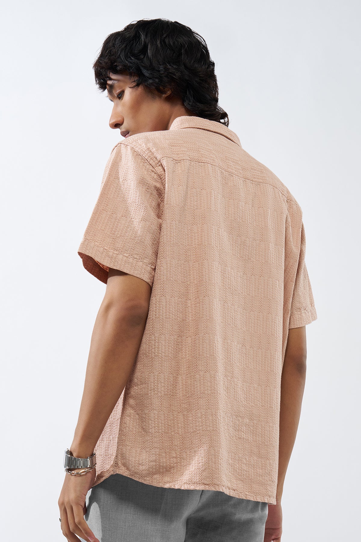 Peach Textured Cotton Shirt for Men - Image 5