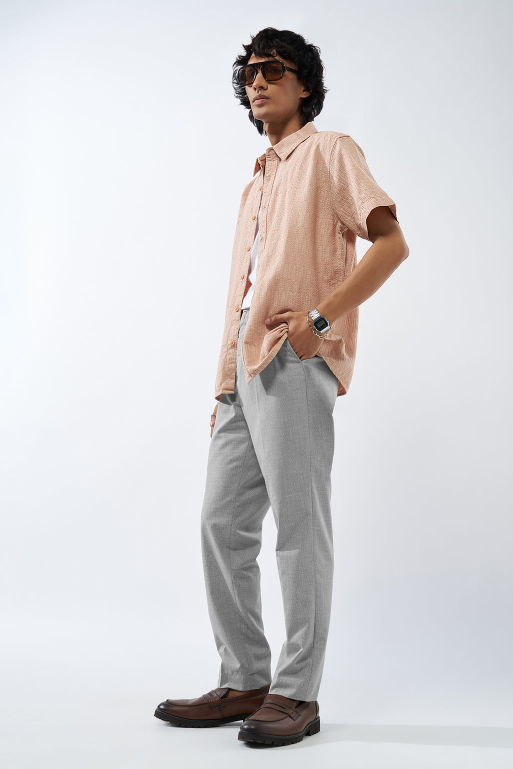 Peach Textured Cotton Shirt for Men - Image 6